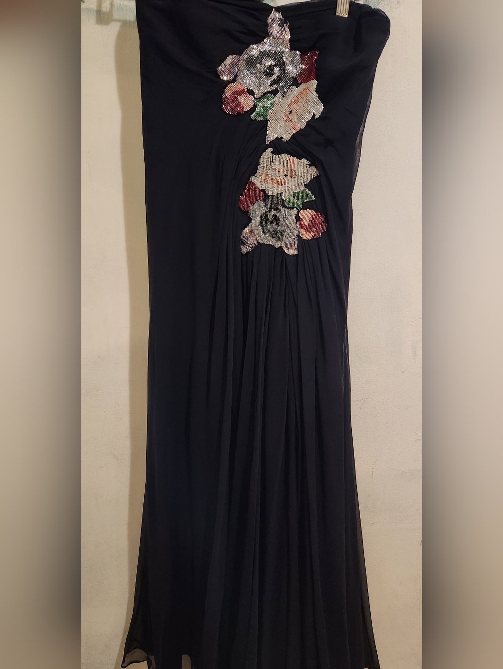 Prom Wedding Chiffon Strapless Dress. Flower Beaded. Size 2,4, XS, S Dark Blue